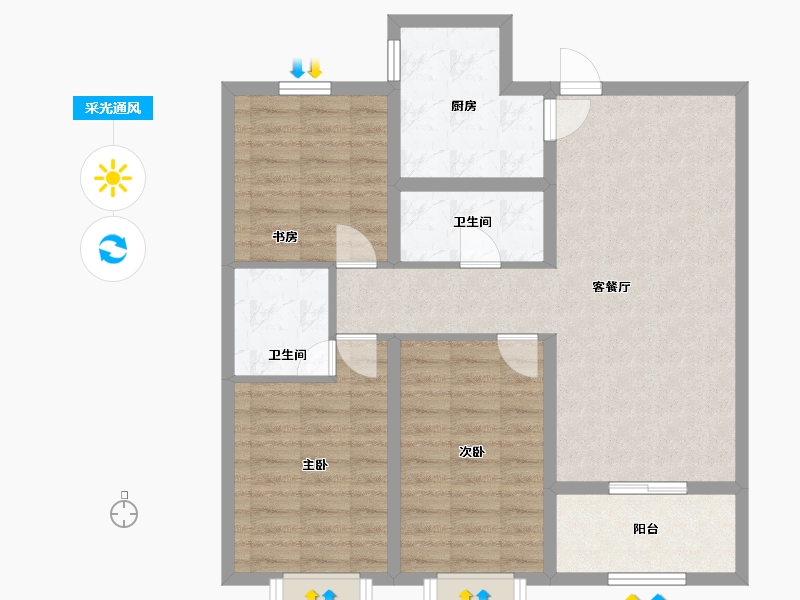 山西省-太原市-融创外滩一号-96.00-户型库-采光通风