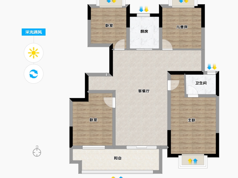 江苏省-泰州市-中天御苑三区璟园-101.60-户型库-采光通风