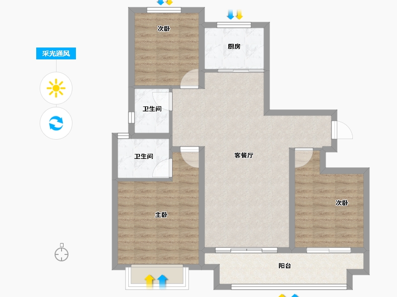 河南省-濮阳市-正东凯旋城2期-86.76-户型库-采光通风