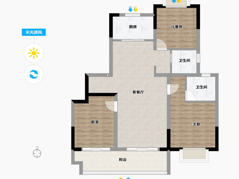 江苏省-泰州市-中天御苑三区璟园-90.40-户型库-采光通风