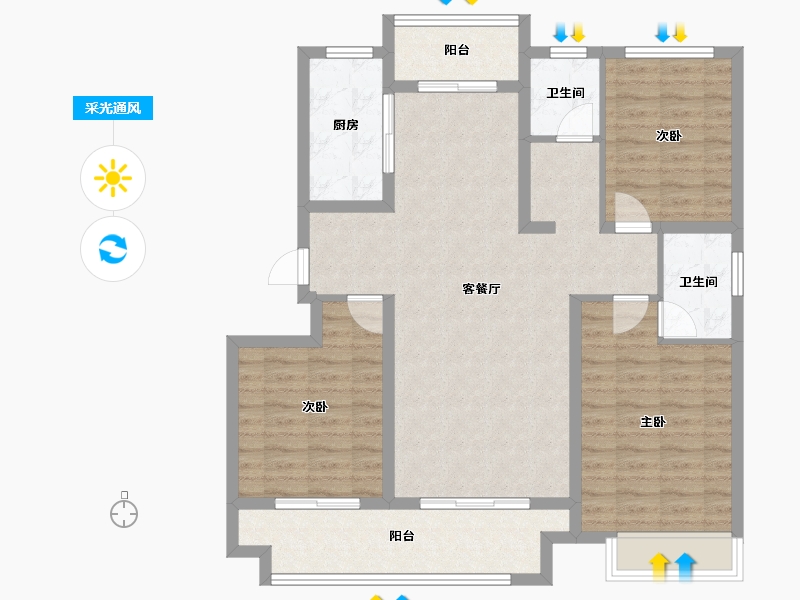 河南省-濮阳市-正东凯旋城2期-102.95-户型库-采光通风