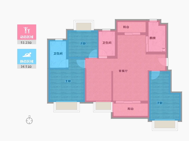 重庆-重庆市-弘阳昕悦棠-79.23-户型库-动静分区