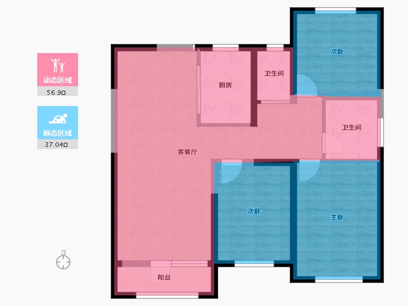 宁夏回族自治区-银川市-荣恒星宅-83.73-户型库-动静分区