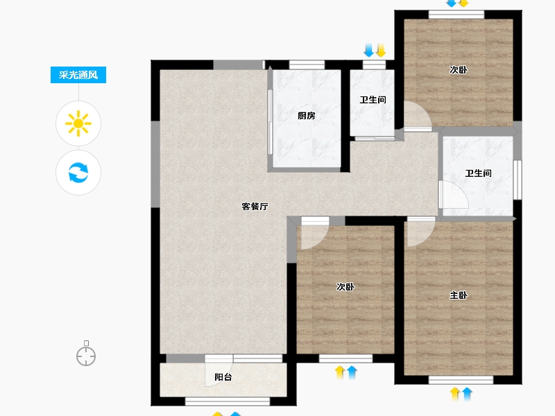 宁夏回族自治区-银川市-荣恒星宅-83.73-户型库-采光通风