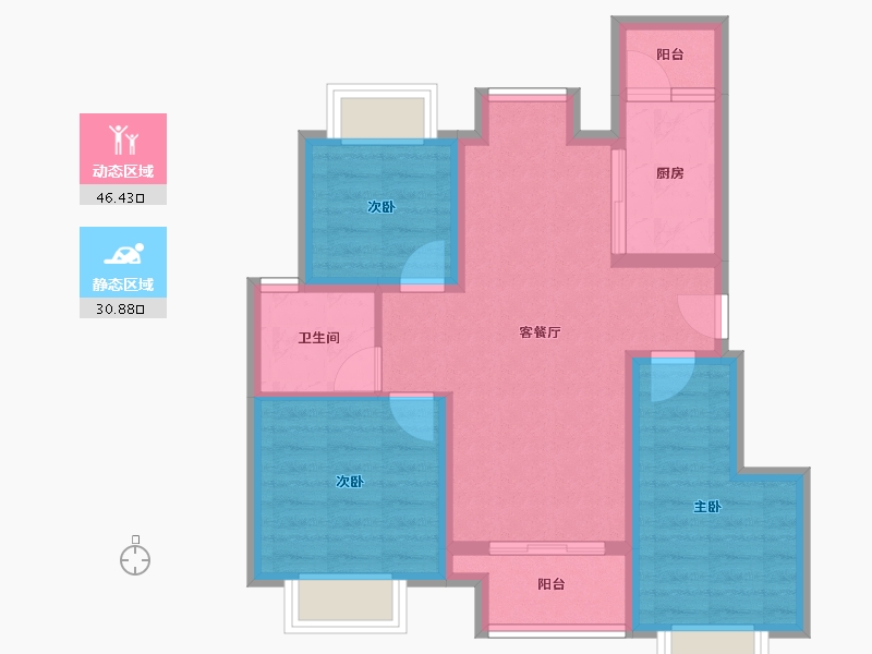 重庆-重庆市-弘阳昕悦棠-68.00-户型库-动静分区