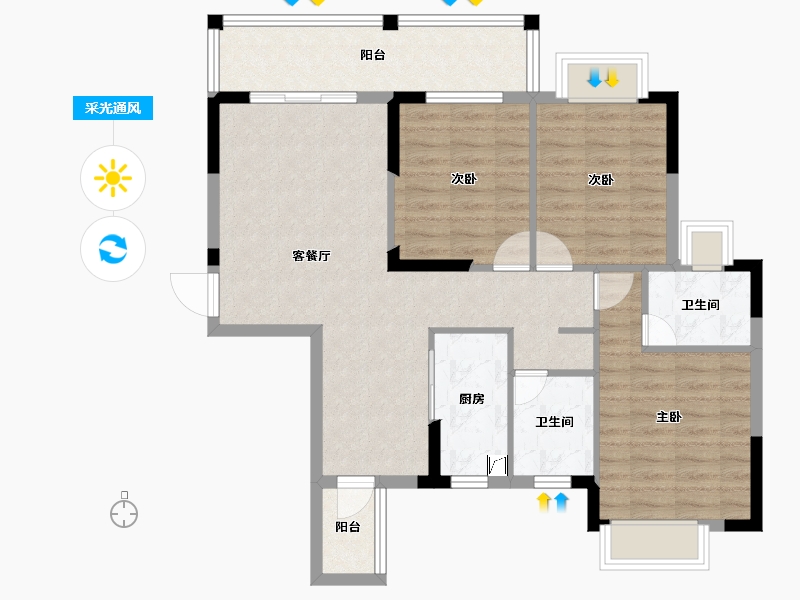 广东省-清远市-卧龙五洲世纪城-88.80-户型库-采光通风