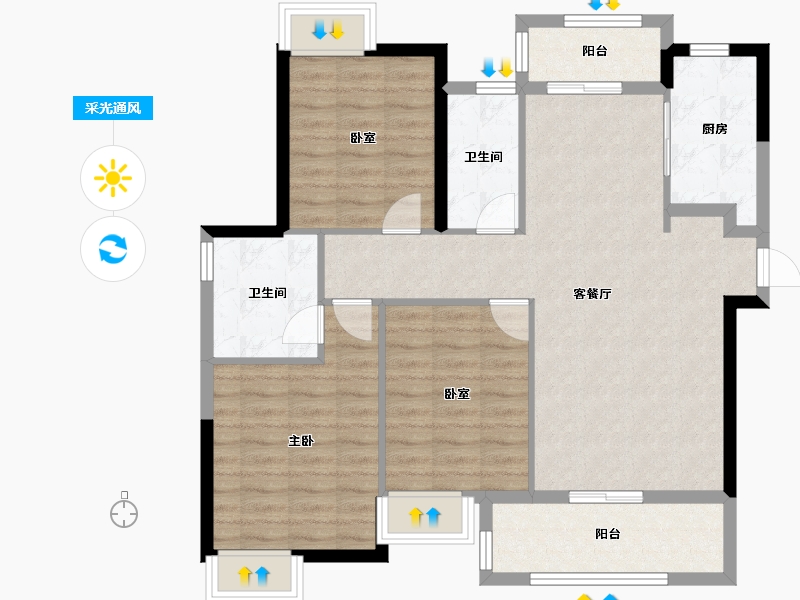 江西省-九江市-富力·浔阳公馆-96.00-户型库-采光通风