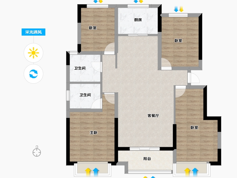 安徽省-蚌埠市-石榴江淮院子-100.00-户型库-采光通风