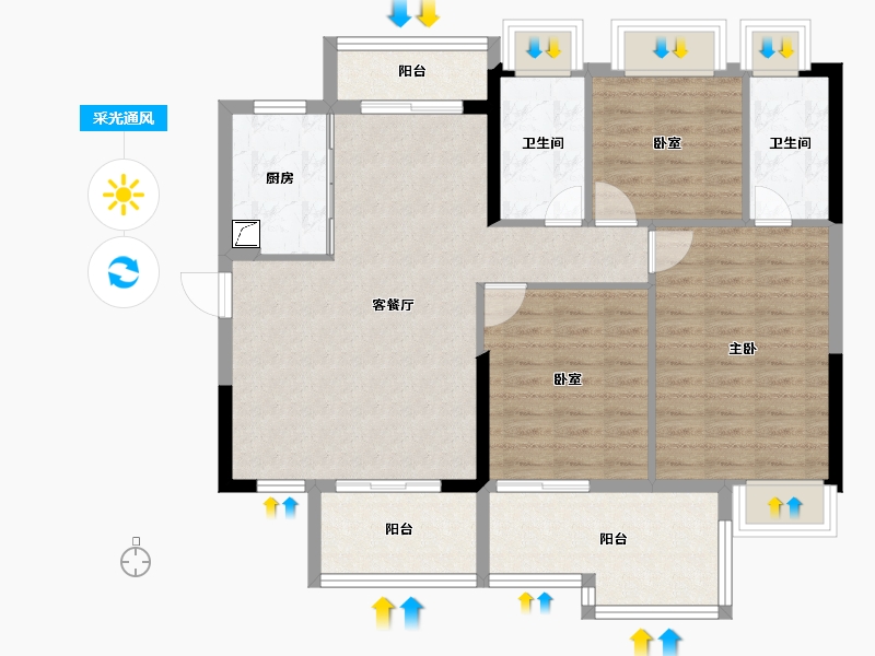 广东省-清远市-卧龙五洲世纪城-96.88-户型库-采光通风