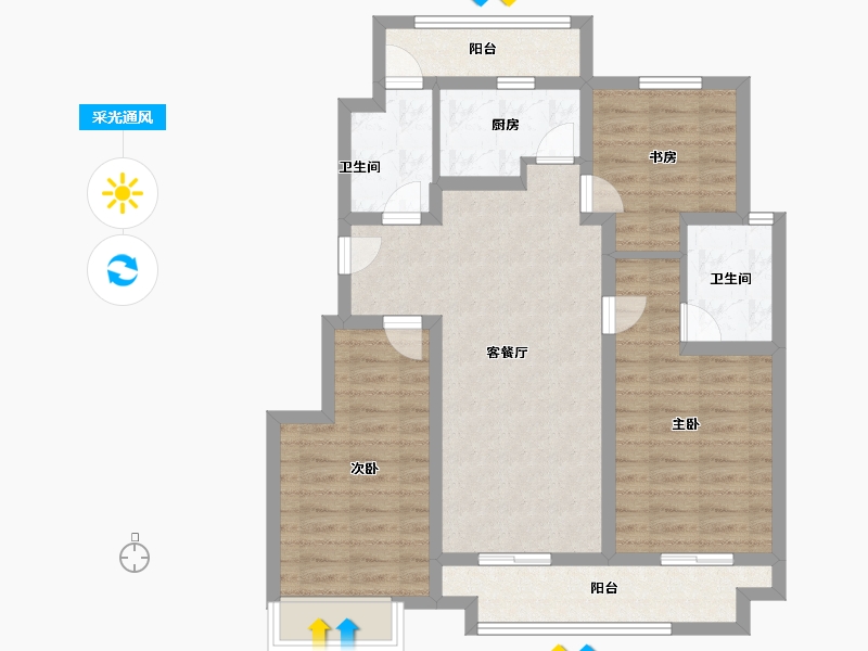 江苏省-镇江市-中昂·璟院-84.00-户型库-采光通风