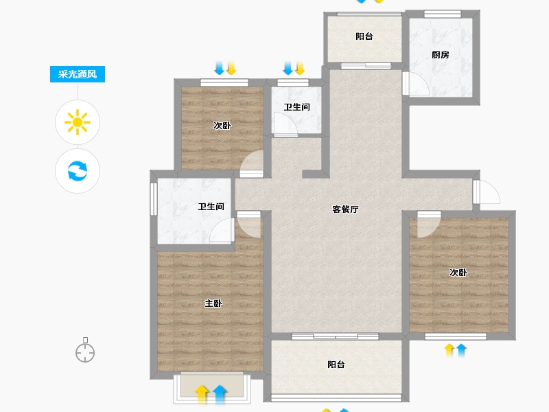 河南省-濮阳市-恒基·悦和府-100.16-户型库-采光通风