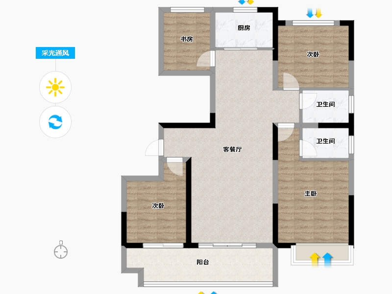 河南省-濮阳市-华信·越绣水岸-105.06-户型库-采光通风