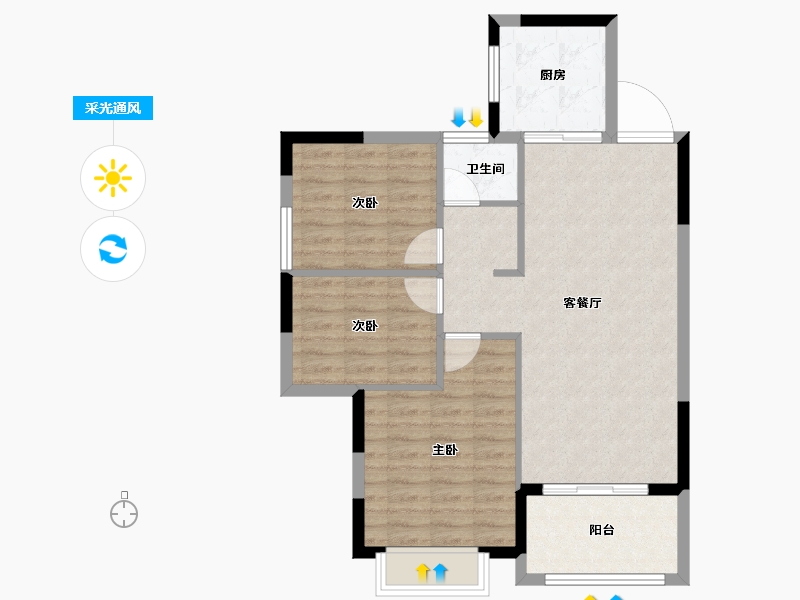 湖北省-宜昌市-盛泰玫瑰园-76.59-户型库-采光通风