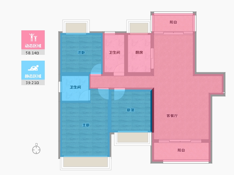 湖南省-常德市-丰彩·长安九里-86.39-户型库-动静分区