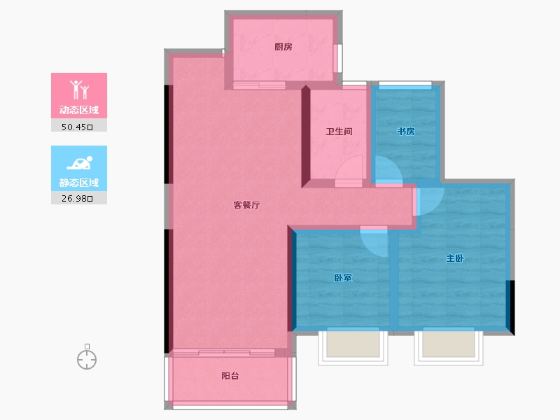 湖南省-常德市-丰彩·长安九里-68.42-户型库-动静分区