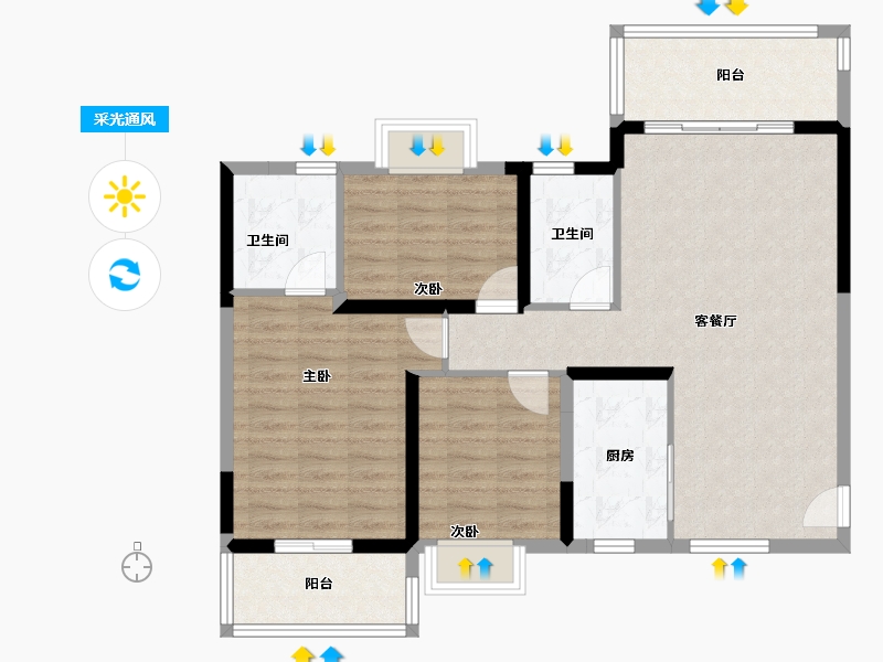 湖南省-郴州市-郴州恒大林溪郡-96.60-户型库-采光通风