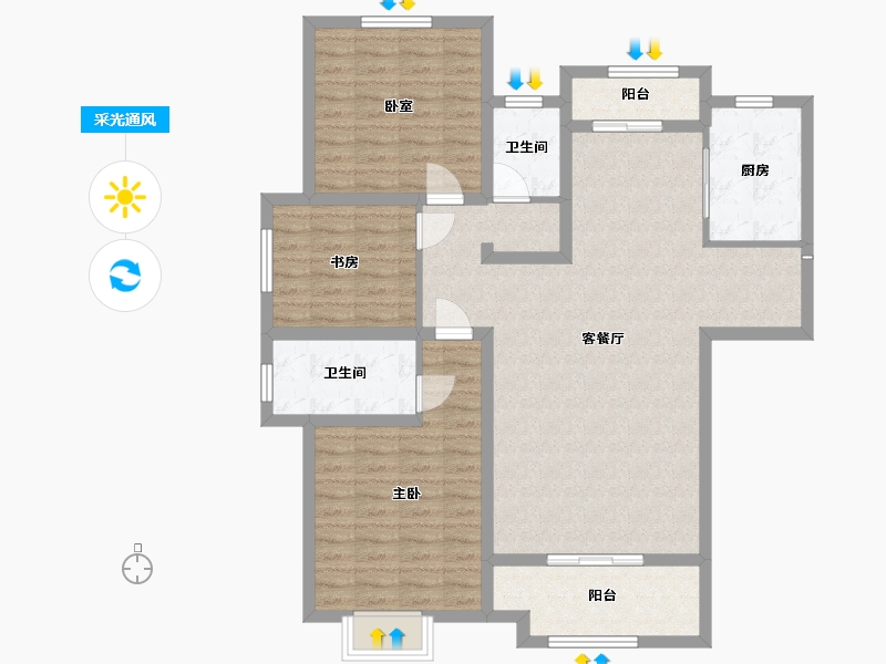 山东省-菏泽市-天润公馆二期-106.00-户型库-采光通风