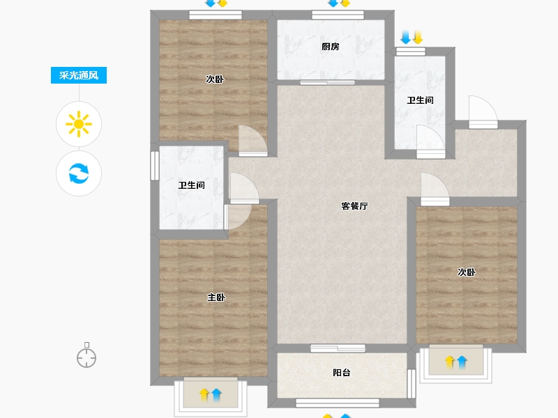 河北省-张家口市-天著华府-90.94-户型库-采光通风