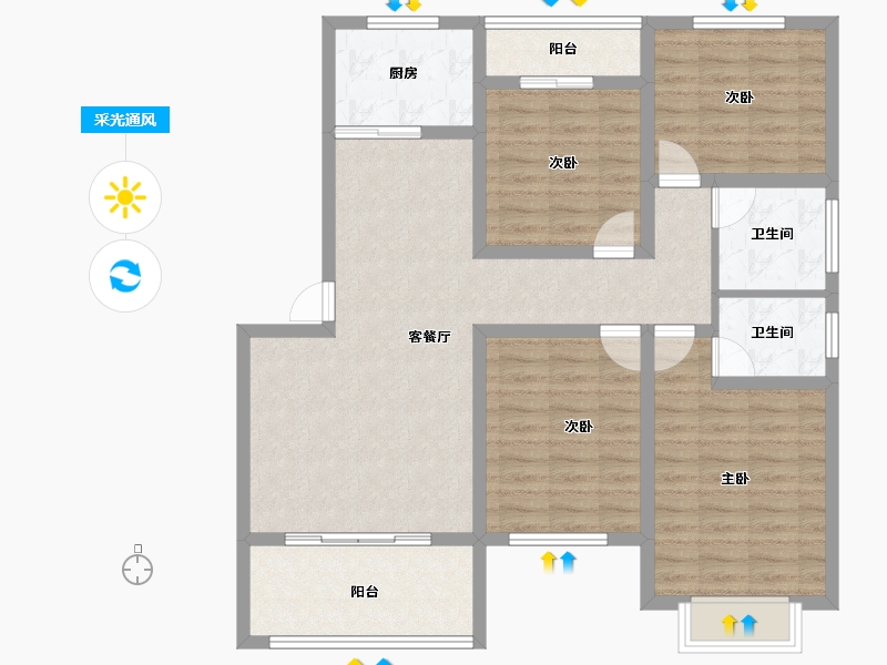 河南省-濮阳市-恒基·悦和府-104.14-户型库-采光通风