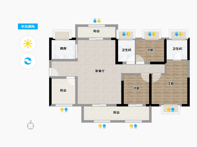 广东省-江门市-方圆旭辉天赋-106.64-户型库-采光通风