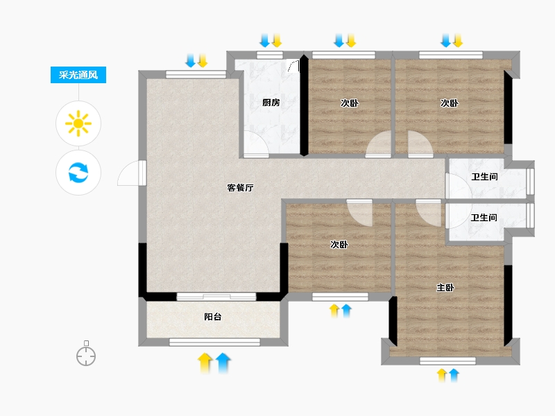 福建省-三明市-中润玖珑台-87.20-户型库-采光通风