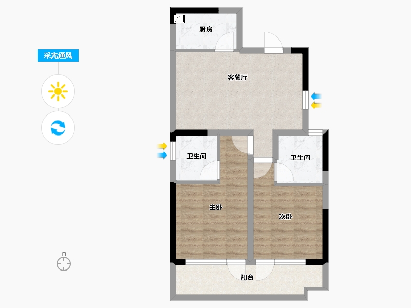 山东省-淄博市-文昌湖中海璞樾-61.09-户型库-采光通风