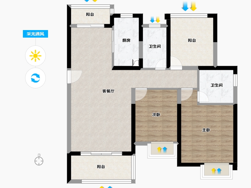 安徽省-滁州市-雅居乐御宾府-92.82-户型库-采光通风