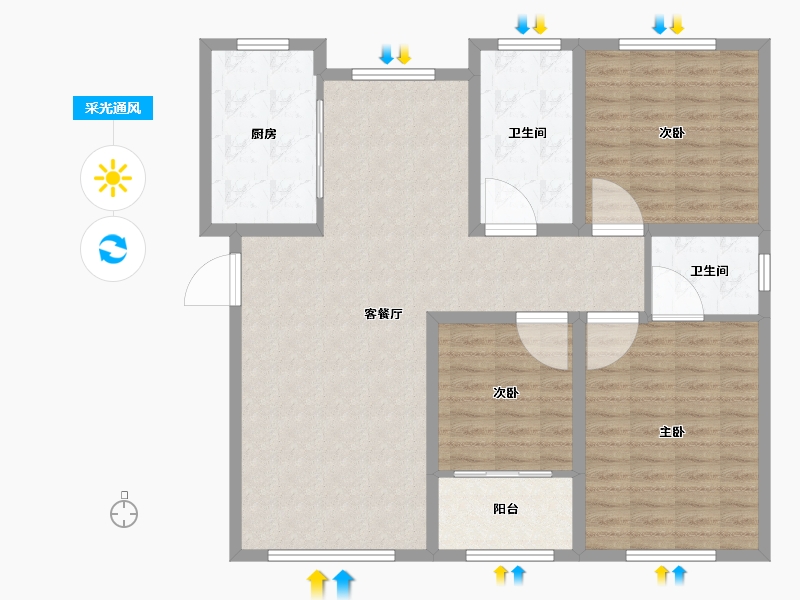 山东省-淄博市-金鼎绿城四期-111.73-户型库-采光通风