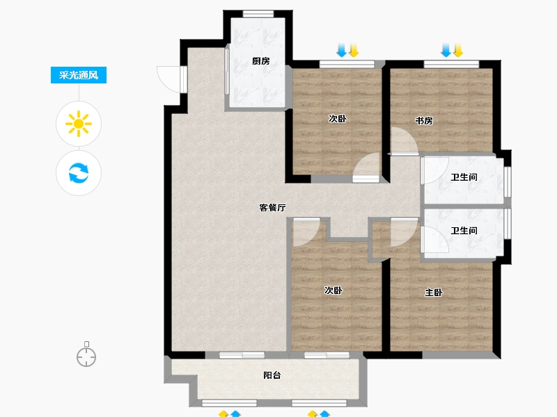 浙江省-湖州市-绿地新里雲上府-105.79-户型库-采光通风