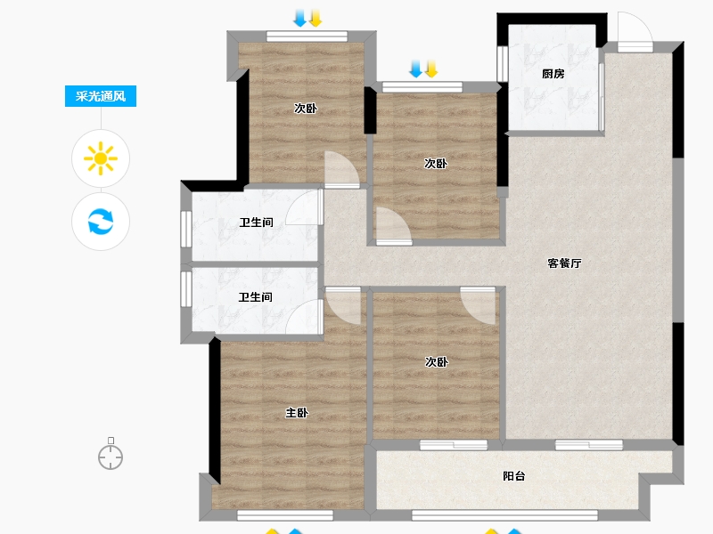 福建省-宁德市-品润·悦公馆-95.67-户型库-采光通风