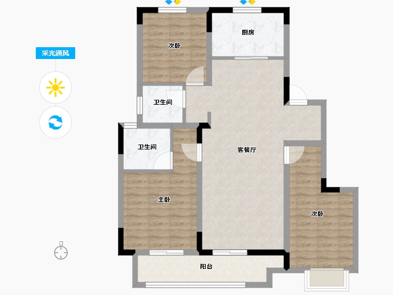 安徽省-蚌埠市-融创山水宸院-105.00-户型库-采光通风