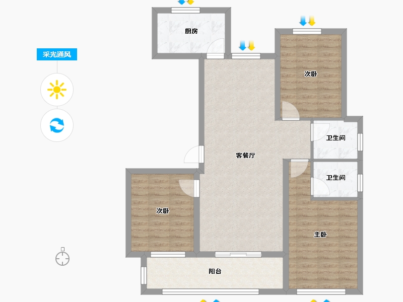 江西省-九江市-融翔·滨江美庐-90.46-户型库-采光通风