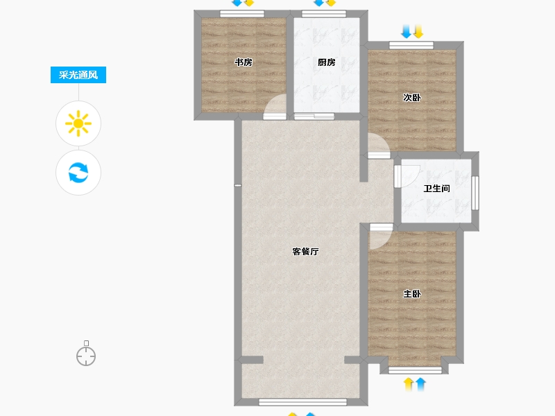 宁夏回族自治区-银川市-观湖名邸B区-88.80-户型库-采光通风