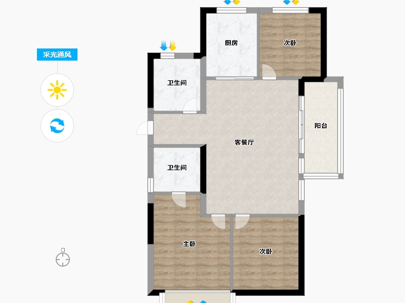 浙江省-宁波市-海湾新城-79.99-户型库-采光通风