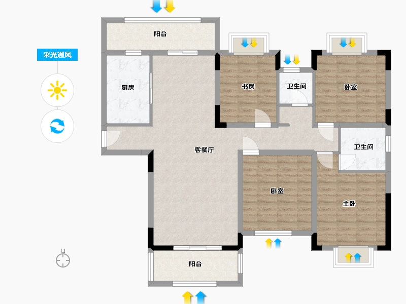 湖南省-长沙市-中国铁建·金色蓝庭(长沙)-120.00-户型库-采光通风