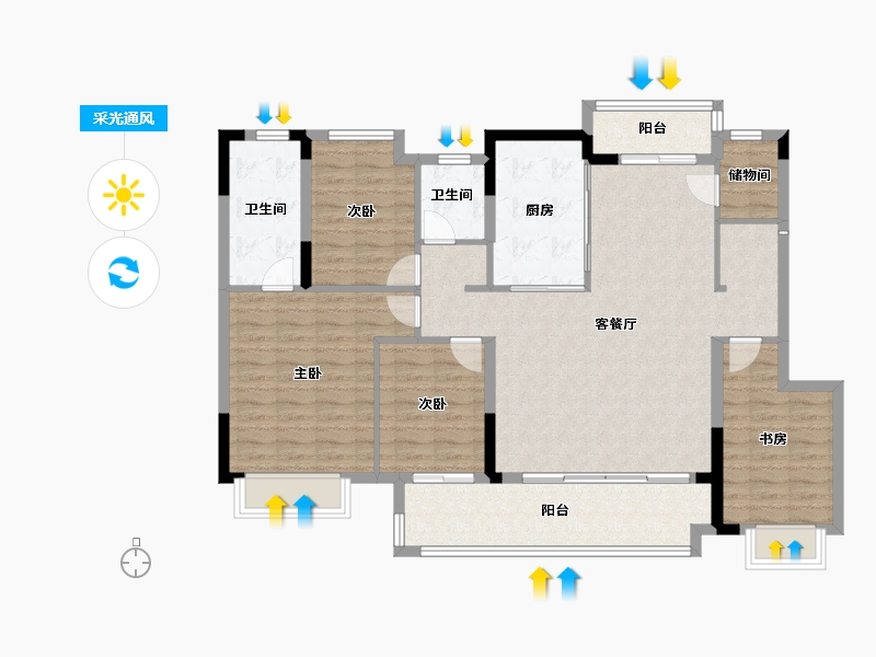 贵州省-贵阳市-万科理想城-120.00-户型库-采光通风