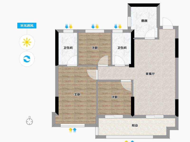 福建省-宁德市-品润·悦公馆-71.20-户型库-采光通风