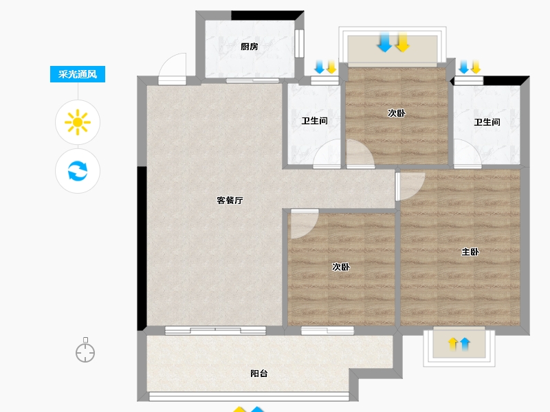 福建省-三明市-瑞玺庄園-76.00-户型库-采光通风