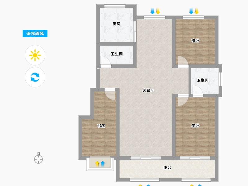 宁夏回族自治区-银川市-观湖名邸B区-100.00-户型库-采光通风