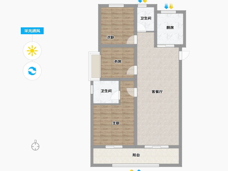 安徽省-蚌埠市-荣盛兰凌御府-92.80-户型库-采光通风