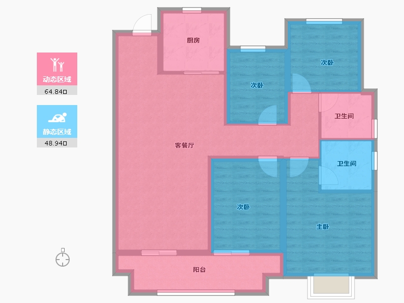 安徽省-蚌埠市-荣盛阳光城·檀府-101.61-户型库-动静分区