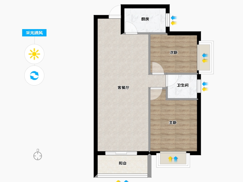 湖北省-十堰市-福泽嘉苑-61.60-户型库-采光通风