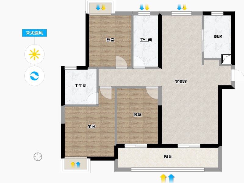 江西省-九江市-富力·浔阳公馆-96.00-户型库-采光通风