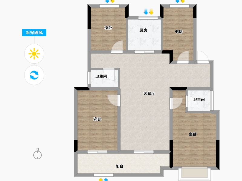 浙江省-湖州市-大家满园山色-107.42-户型库-采光通风