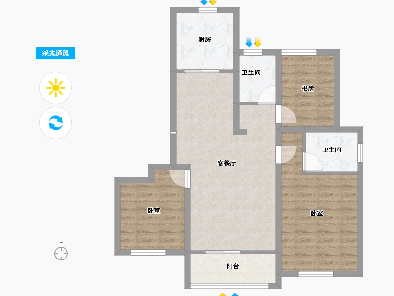 浙江省-湖州市-香溪丽舍丽园-76.85-户型库-采光通风