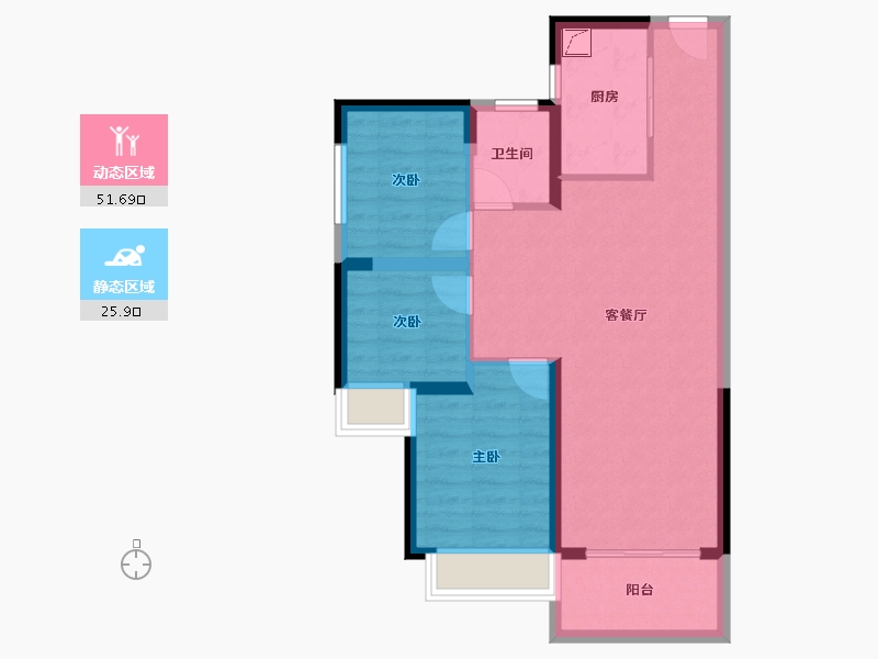 广东省-江门市-碧桂园山水豪园·凤凰郡-69.03-户型库-动静分区