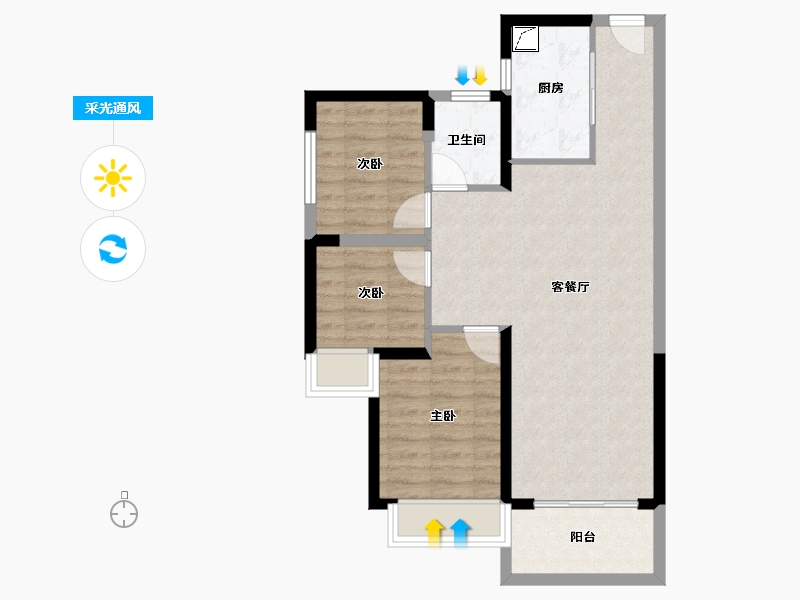 广东省-江门市-碧桂园山水豪园·凤凰郡-69.03-户型库-采光通风