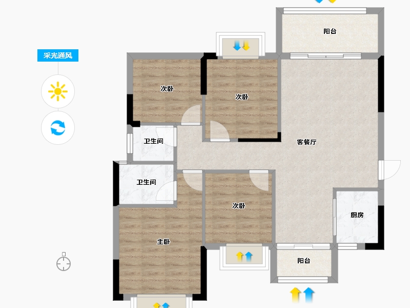 广西壮族自治区-桂林市-桂宏达领秀公馆-89.88-户型库-采光通风