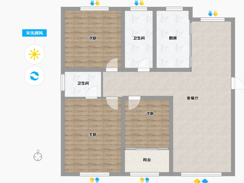 山东省-淄博市-金鼎绿城四期-109.33-户型库-采光通风