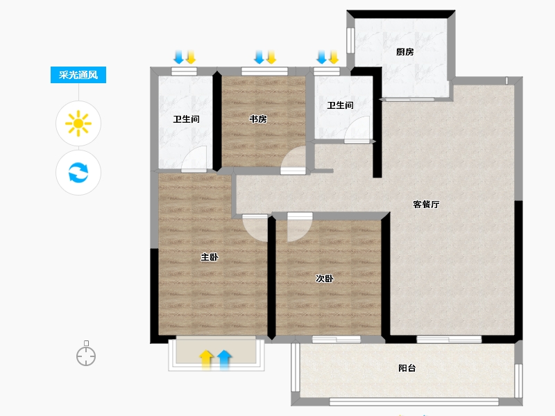 安徽省-蚌埠市-荣盛兰凌御府-96.80-户型库-采光通风